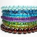 Beaded Wrap Bracelet Peacock Blue Purple Green Memory Wire Stacking Bracelet