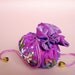 HANDMADE-Embroidered with colorful ribbons-Purple silk satin- travel bag. jewelry tote. drawstring pouch