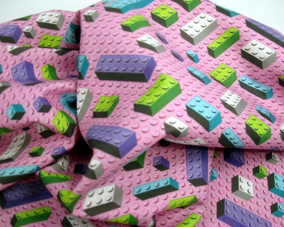Pastel bricks fat quarter girly lego fabric pink and purple