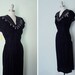 1950s black velvet wiggle dress / Dazzling Dear / NOS deadstock size small