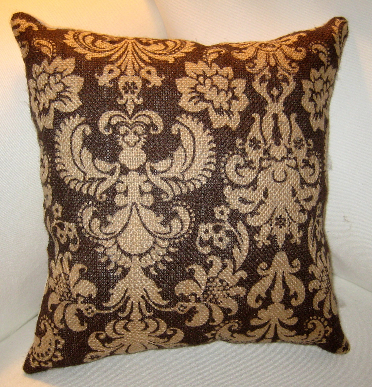 French Damask Burlap Pillow French Country Shabby Chic