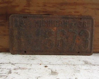 Vintage License Plate Michigan 1936 Rusty Rusted Rust Old Distressed Salvaged Metal Antique License Plate
