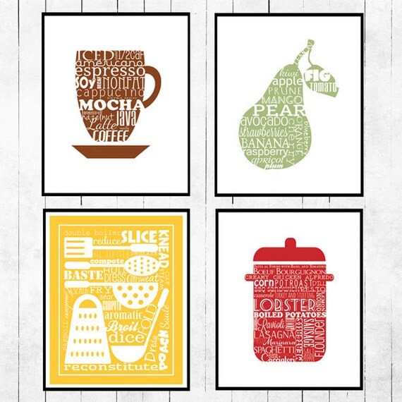 Kitchen, Art Collection, Print, Coffee, Fruit, Stock pot, red, brown, green, yellow