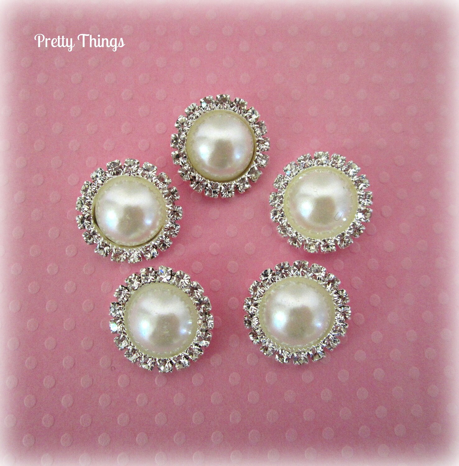 Ivory Pearl Buttons with Rhinestones. QTY: Set of 3 Buttons.