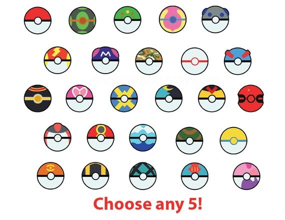 Items similar to 1 inch Pokeball stickers - your choice of any 5 on Etsy