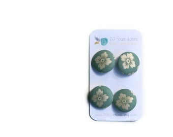 Fabric Covered Buttons - Set of 4 - Etchings Teal and Pearl Floral