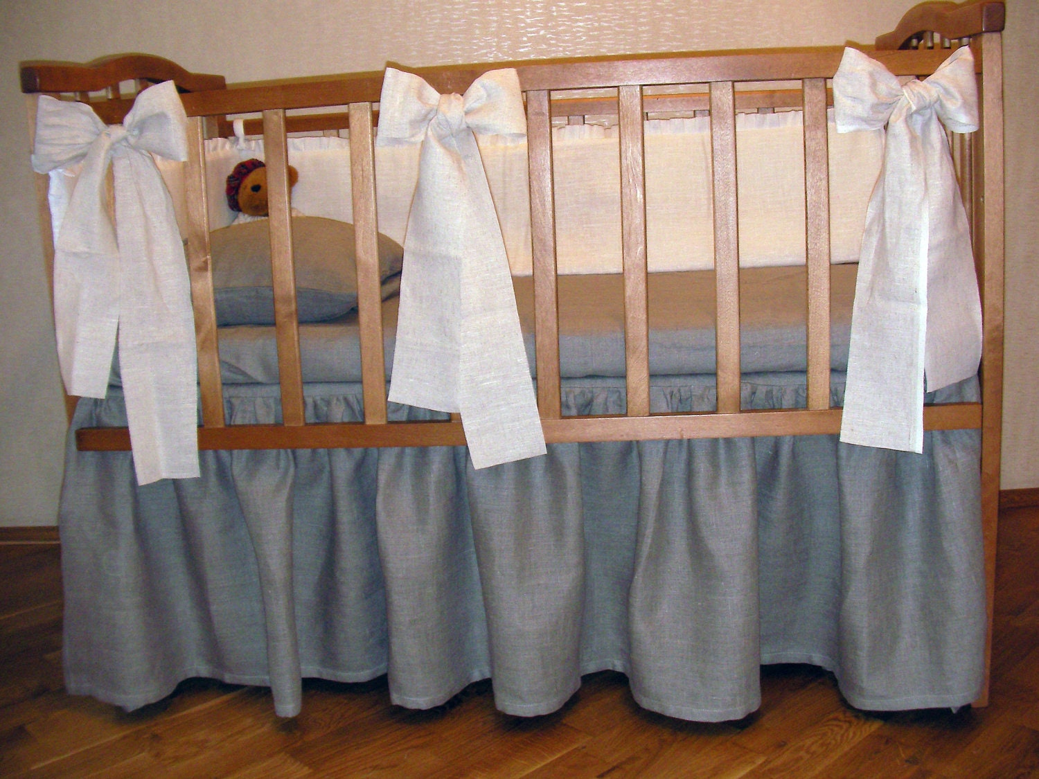 Linen Crib Bedding Grey Gray Nataly duvet cover by CrystalNatalina