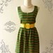 Amor Vintage Inspired Green Yellow Stripe Party Dress Vintage Chic Chiffon Party Mini Dress -Fit XS-S-