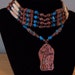 Prehistoric Style Cave Art on Deer Antler Pendant Choker Necklace with Turquoise and Copper and Bauxite and Catlinite Heishi Beads