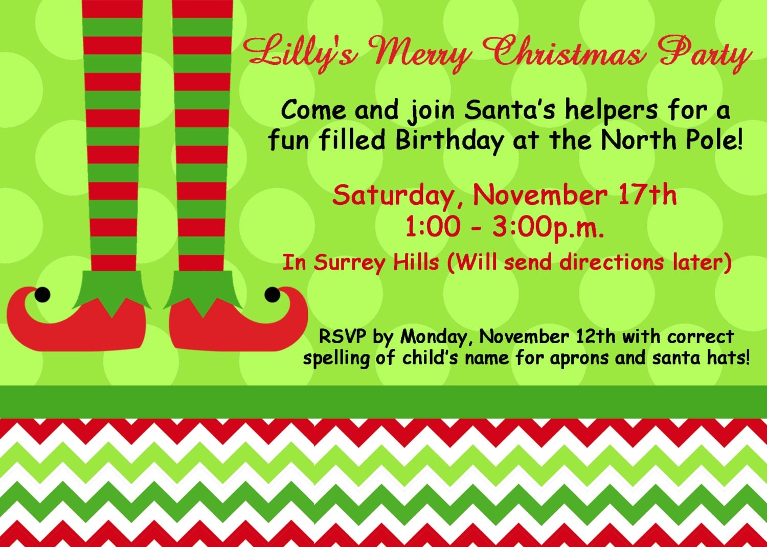 CHRISTMAS Party Invitation PRINTABLE Invitation Elf Feet