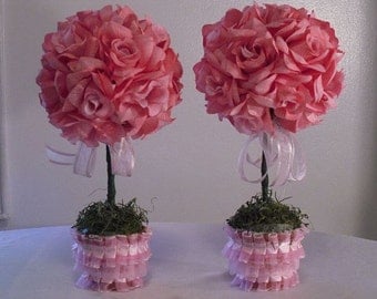 Pink Rose Topiaries // Set Of 2 // Wedding Flowers // Table ...