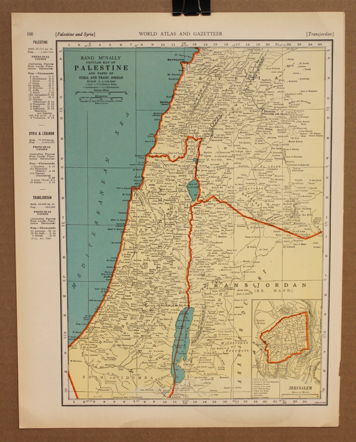 Vintage Map Palestine Israel Original 1935 by PastOnPaper on Etsy