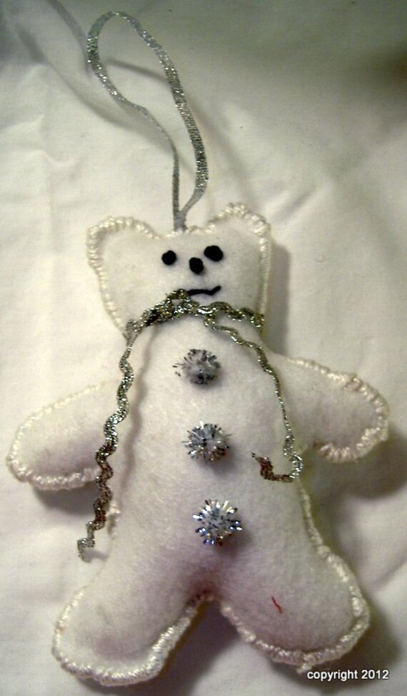 Items similar to White & Silver Teddy Bear Felt Christmas Ornament on Etsy