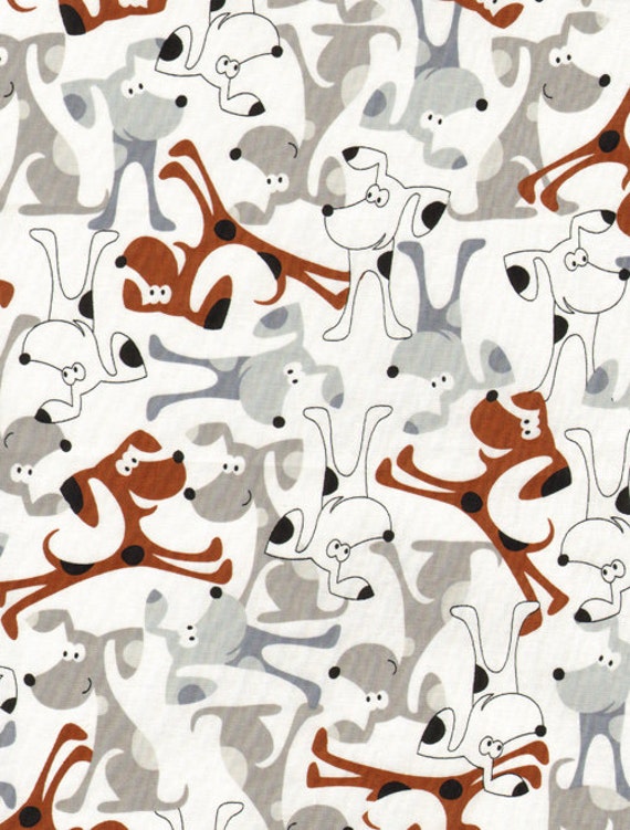 Timeless Treasures Fabric Cartoon Dogs Grey/White