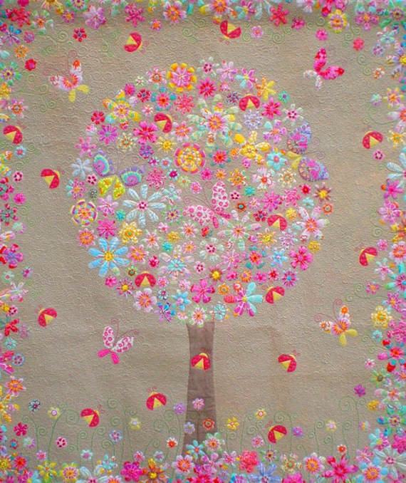 Meg's Garden Raw Edge Applique Quilt Coverlet Pattern by