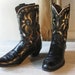 Men's 50's 60's ACME Black All Leather Cowboy Boots with Colorful Inlays, size 9.5 D