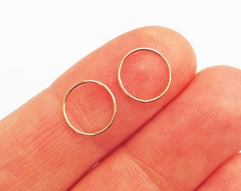 14K Gold Cartilage Hoop Earrings, 24 Gauge Gold Hoops, Solid Gold Hoops, Mini Gold Whisper Thin Hoops, 14K Yellow Gold, Delicate Gold Hoops