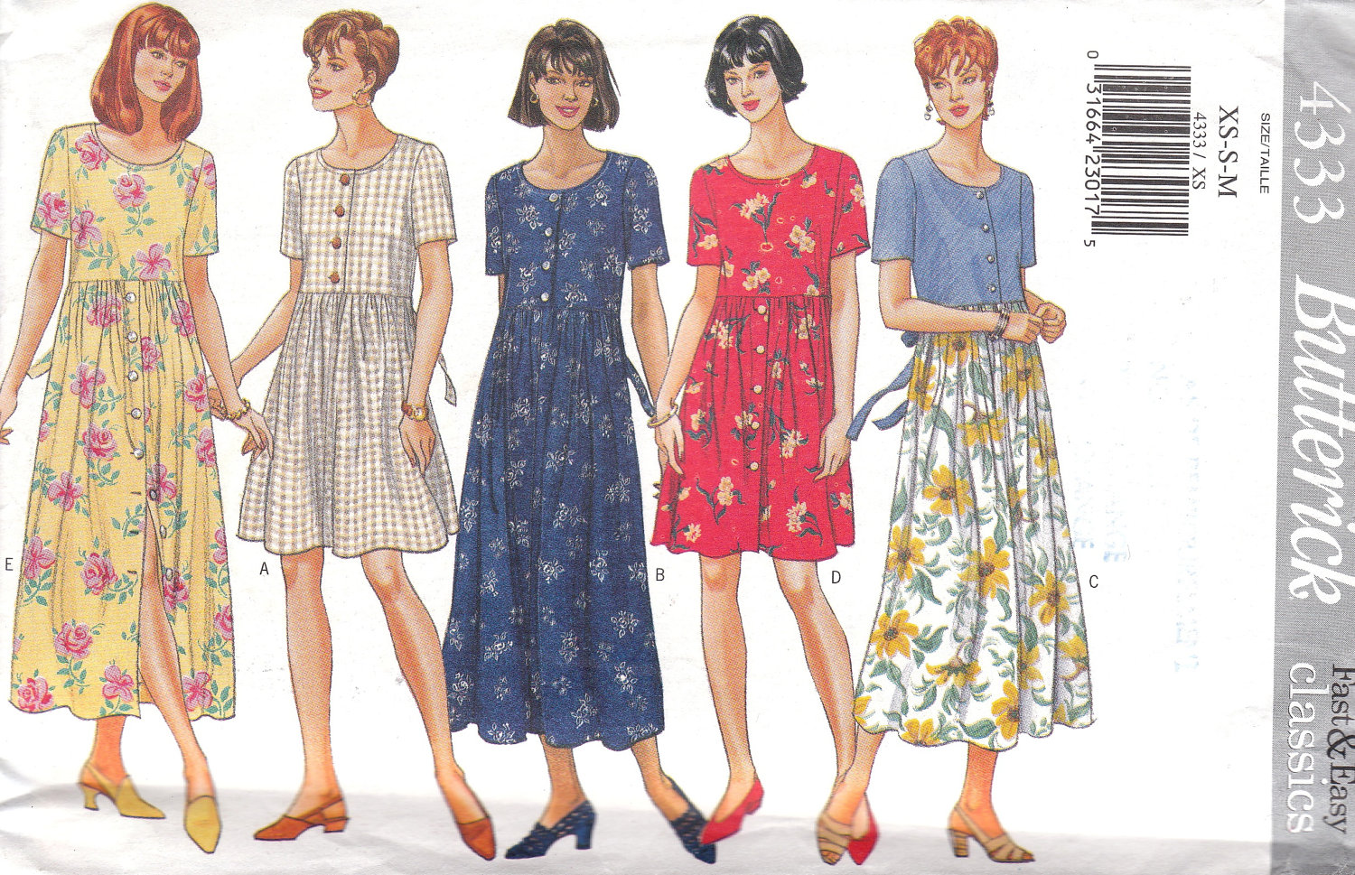 Loose Fitting Dress Pattern Butterick 4333 Size XS S M Uncut