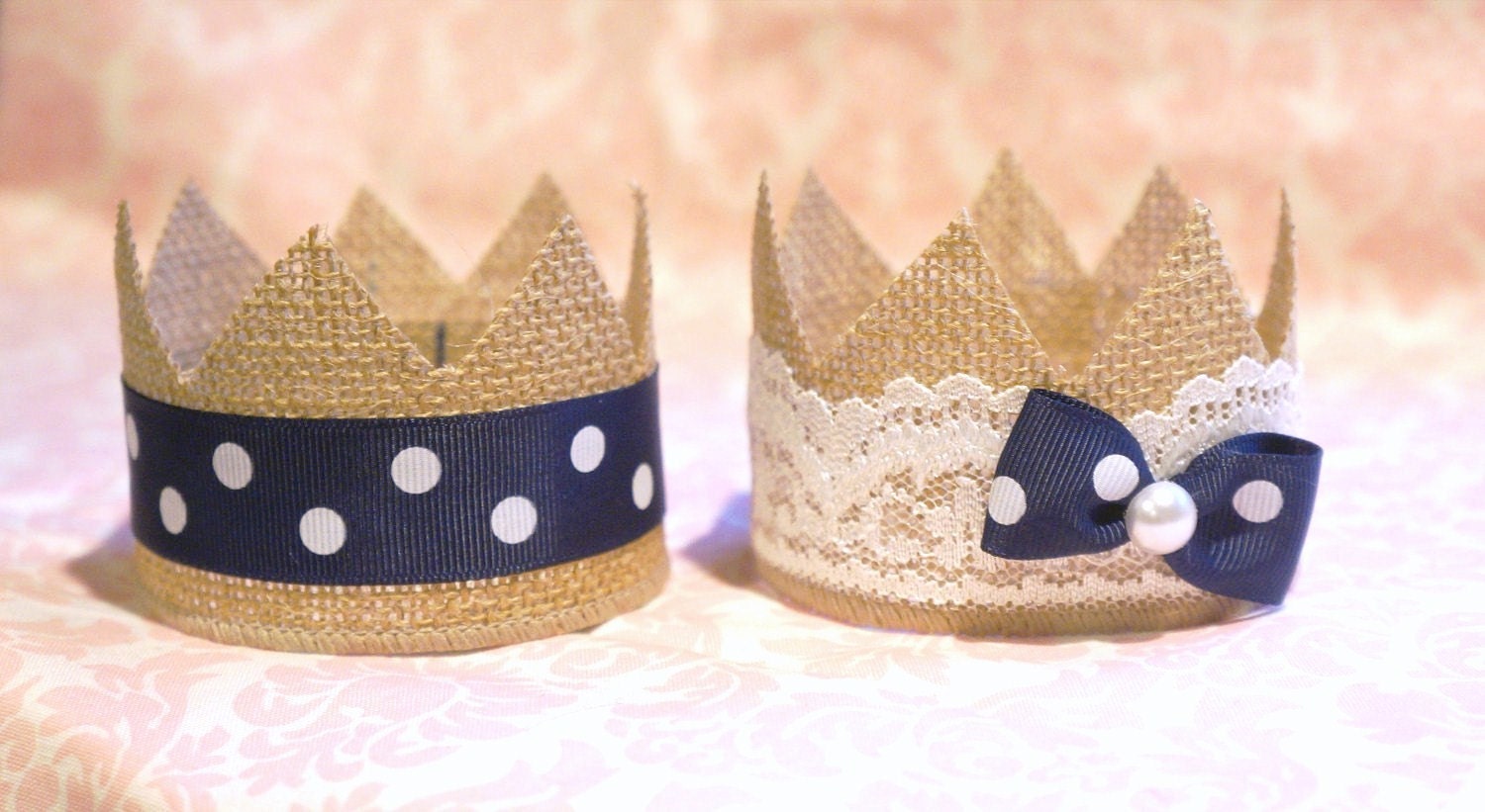 Navy and white poka dot Mini Crowns/ Boy and girl crowns/