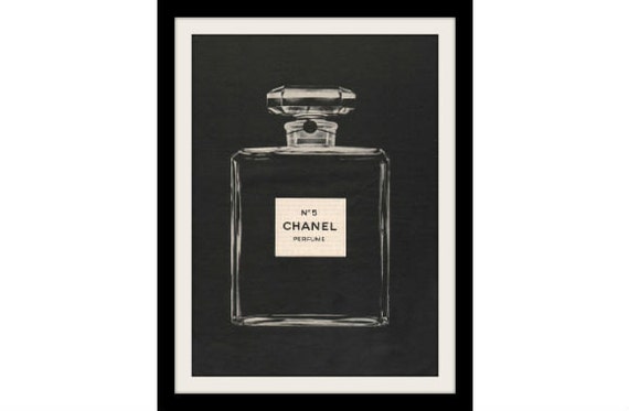 CHANEL No. 5 Perfume Bottle Black Photo Ad Vintage by StillsofTime