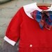 vintage red pleated scooter school girl dress with plaid bow and white peter pan collar