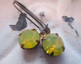 Yellow Opal Rhinestone Earrings Vintage Swarovski Yellow Opal Rhinestone Earrings Canary Yellow Rhinestone Earrings.