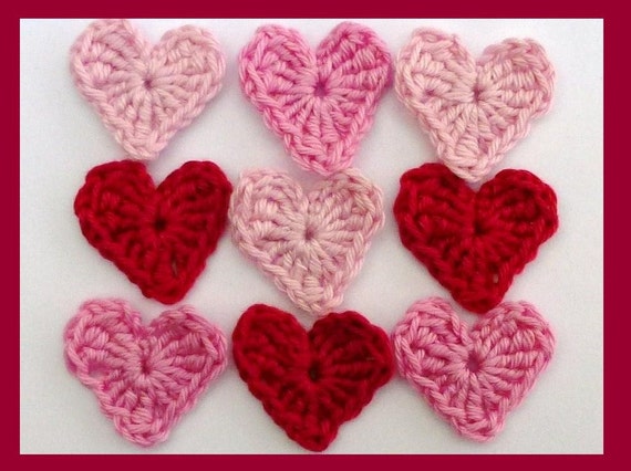 9 Valentine crochet appliques handmade by MyfanwysAppliques