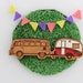 Wood laser cut brooch Cosy vintage Caravan/Kombi combo Hand painted red and white