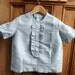 vintage womans blouse clothing shirt top 60s 1960 xs small ruffle blue grey handmade 1960s clothes striped