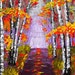 Original Fall Birch Tree Painting Country Road Aspen trees Palette Knife Textured Modern Art