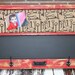 Old Windows - Vintage Farmhouse Window - Red distressed Wood Frame - Burlap Cork board with Antique Key Design - Chalkboard - Hooks - Shabby