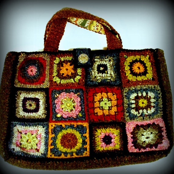 Granny Square Tote crochet wool Rowan Scottish Tweed multi