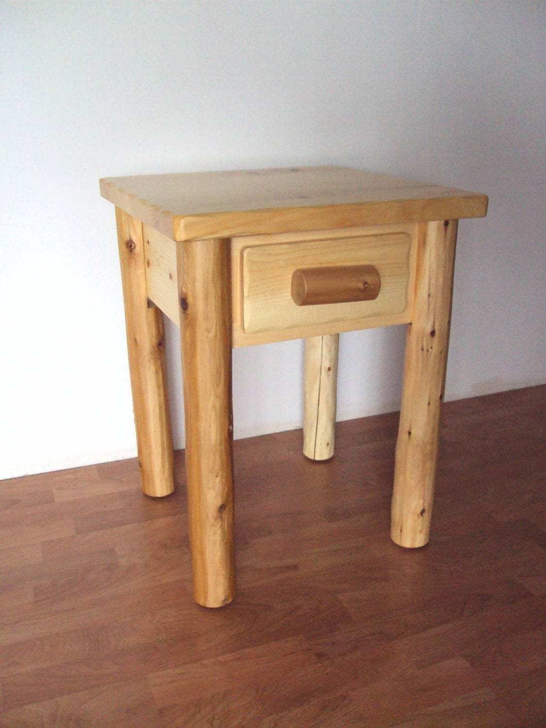 Log 1 Drawer End Table / Nightstand Rustic Furniture Cedar