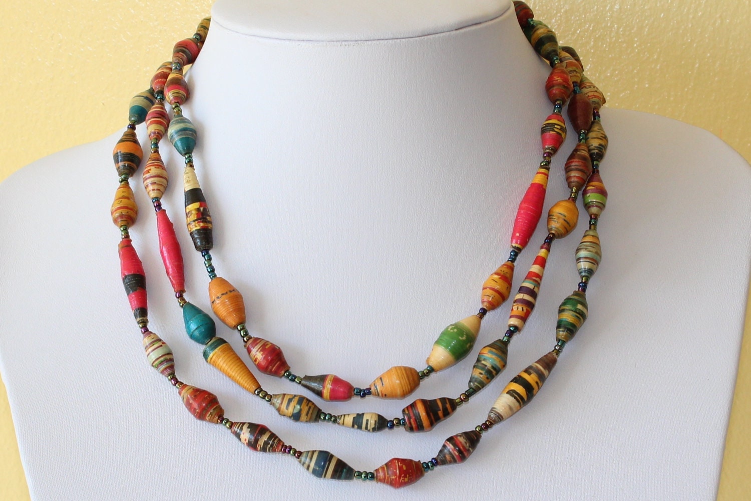 Multi Color Paper Beads Necklace. Extra Long by MapenziGems