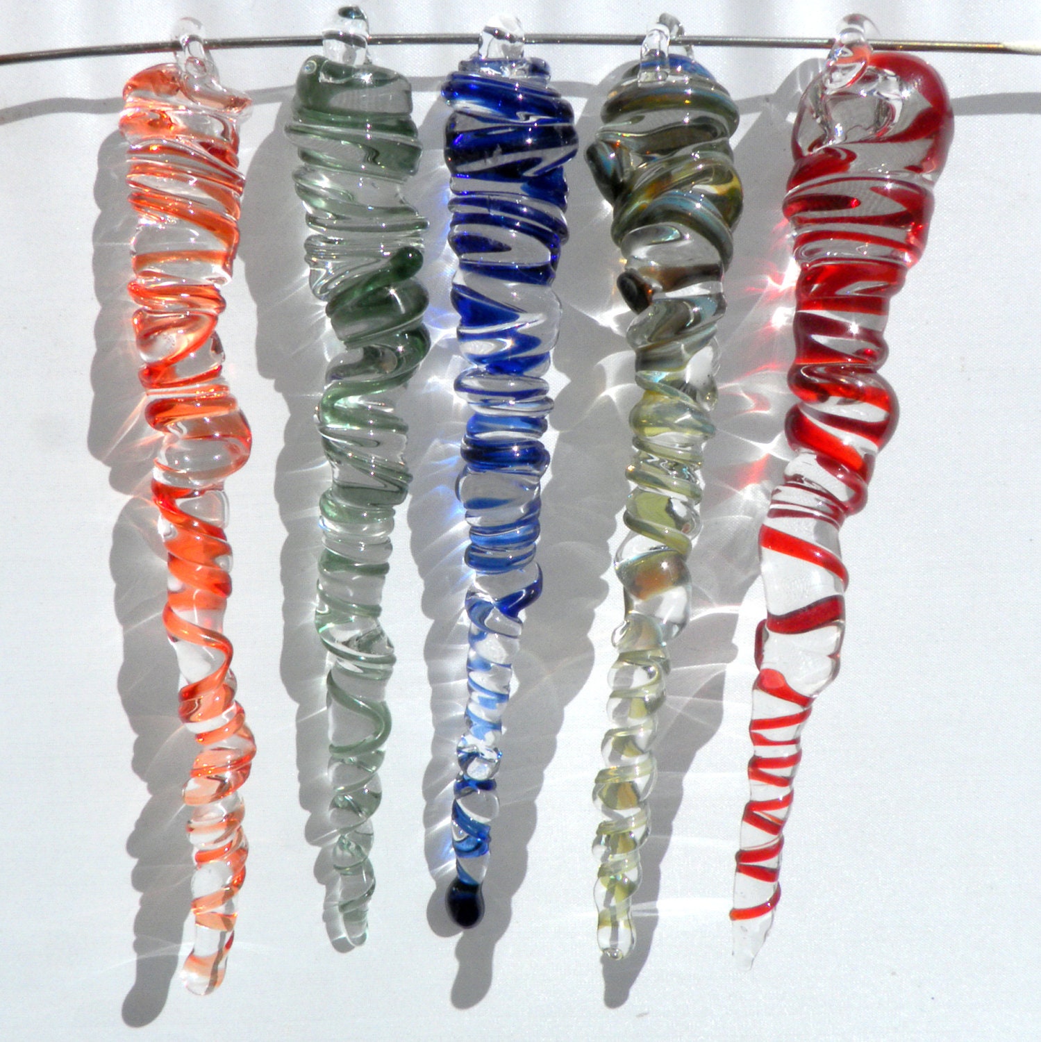 Glass Icicle Christmas Holiday Ornaments Hand Blown Icicles 