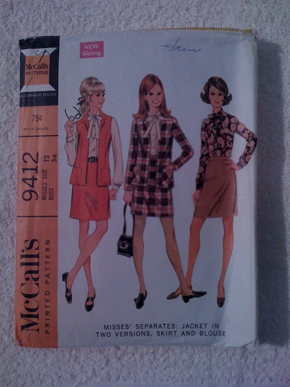 McCalls 60s Sewing Pattern 9412 Misses Jacket, Skirt and Blouse Size 12 Sale