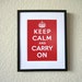 Keep Calm Print, Poster, Keep Calm And Carry On, matted, mat, red, white