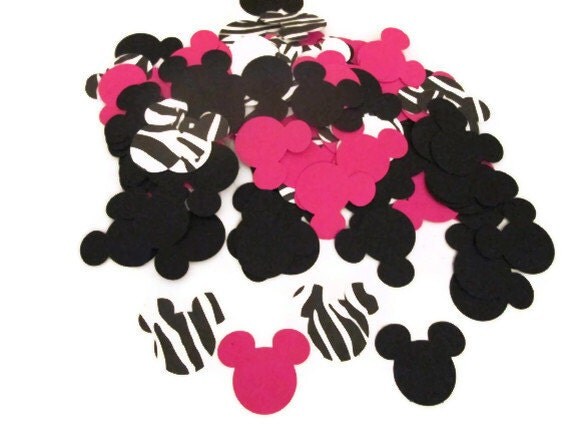 100 Piece Hot Pink, Zebra and Black Minnie Mouse Confetti - kids parties, zebra themed, baby showers, table decor Il_570xn