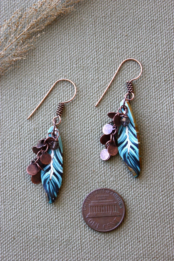 Large Polymer Clay Feathers with Antiqued Copper Paddle Chain