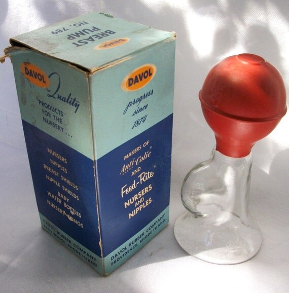 Vintage Glass with Rubber Bulb Breast Pump with Box