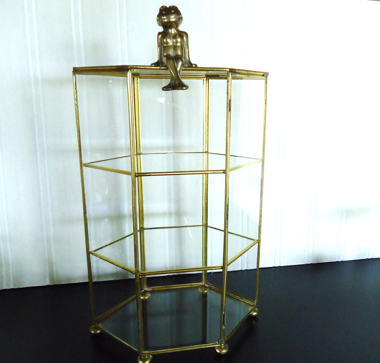 SALE Glass and Brass Curio Display Vintage Shelves