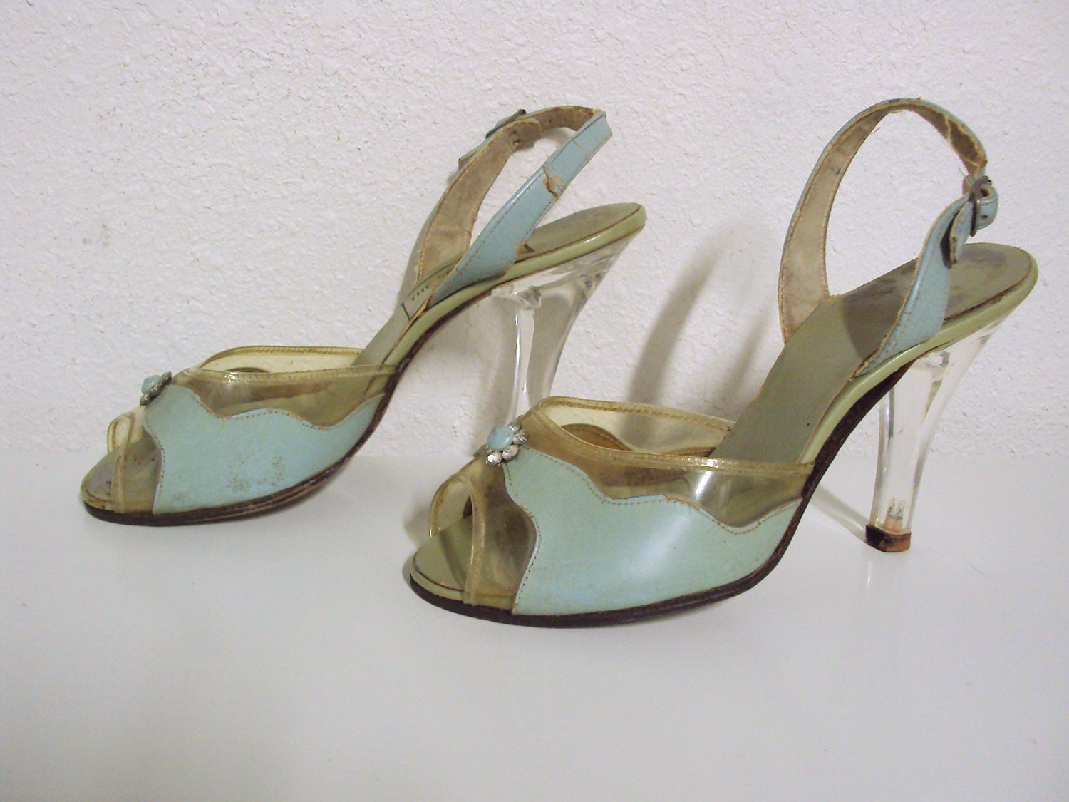 Lucite Heels with rhinestones and clear foot by CaliforniasVintage