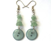 Green Earrings - Aventurine and Vintage Buttons