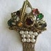 on sale---Vintage Antique Czech Jeweled Enamel Brass Flower Basket Pin Brooch-SWEET