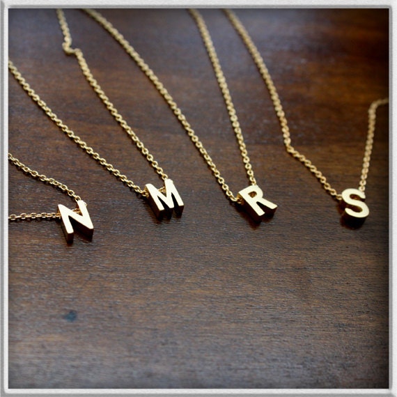 Items similar to initial letter charm necklace in 14k gold plated