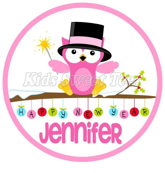 Happy New Year owl girl - personalized - digital image Il_570xn