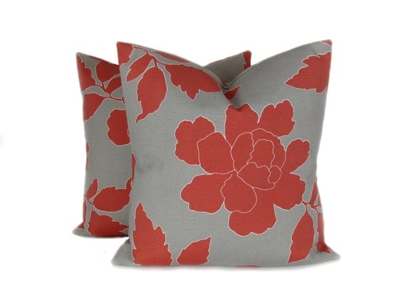 Items similar to OUTDOOR PILLOW COVER,Red Pillow, Red Gray Pillow,,Throw Pillow covers , outdoor ...