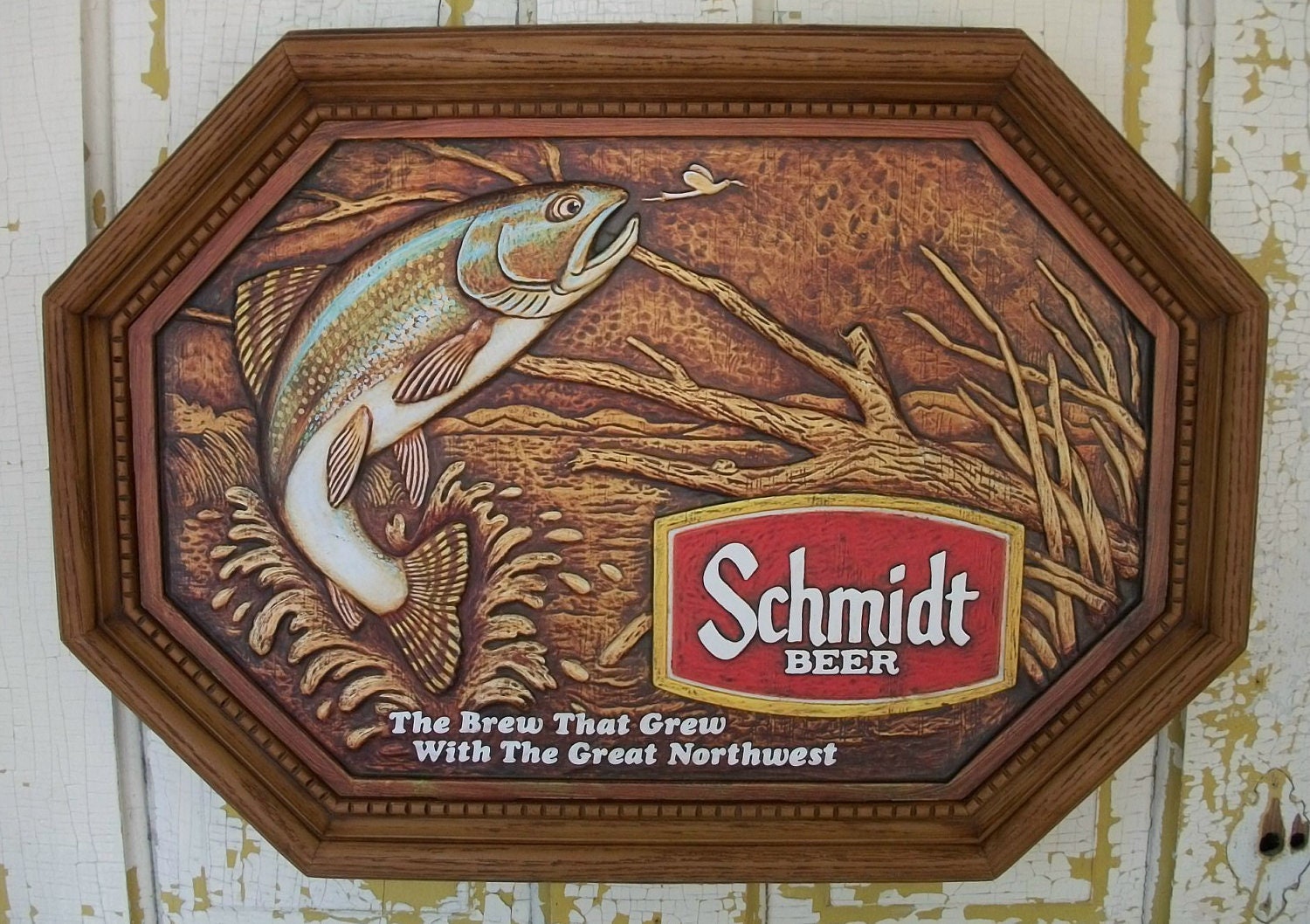 Vintage Schmidt Beer Sign 1983 Heileman Brewing Co Inc Trout