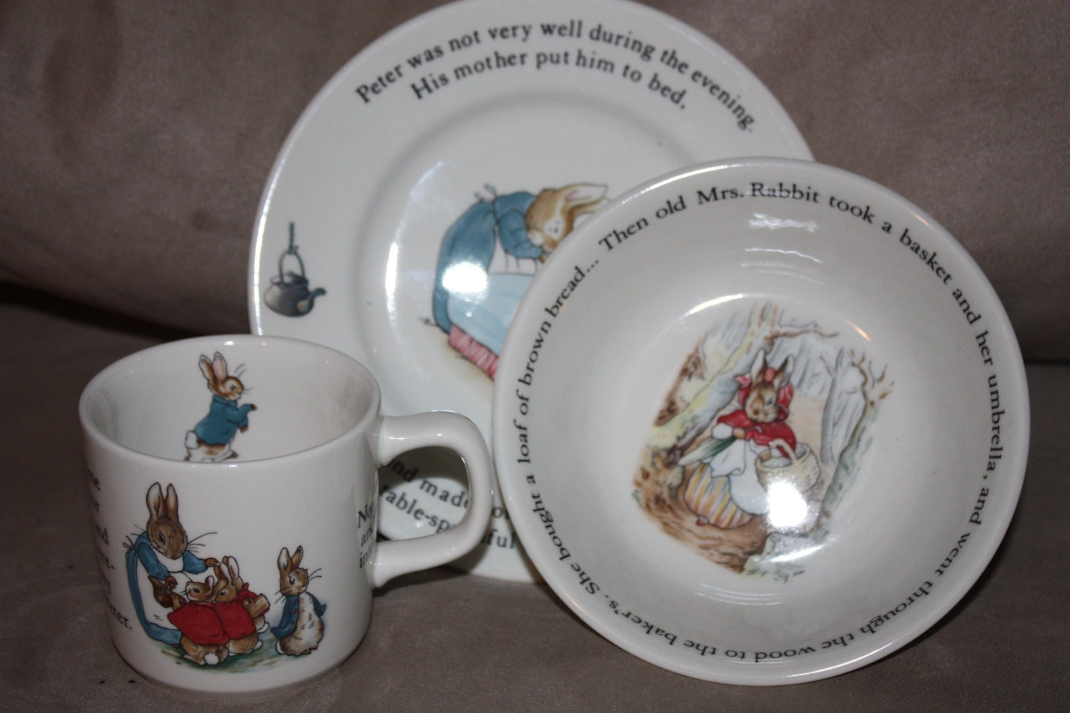 Vintage Wedgwood Peter Rabbit 3 Piece Nursery Set-Includes