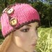 Crochet Pink and Brown Head Wrap Earwarmer Headband with Wood Buttons